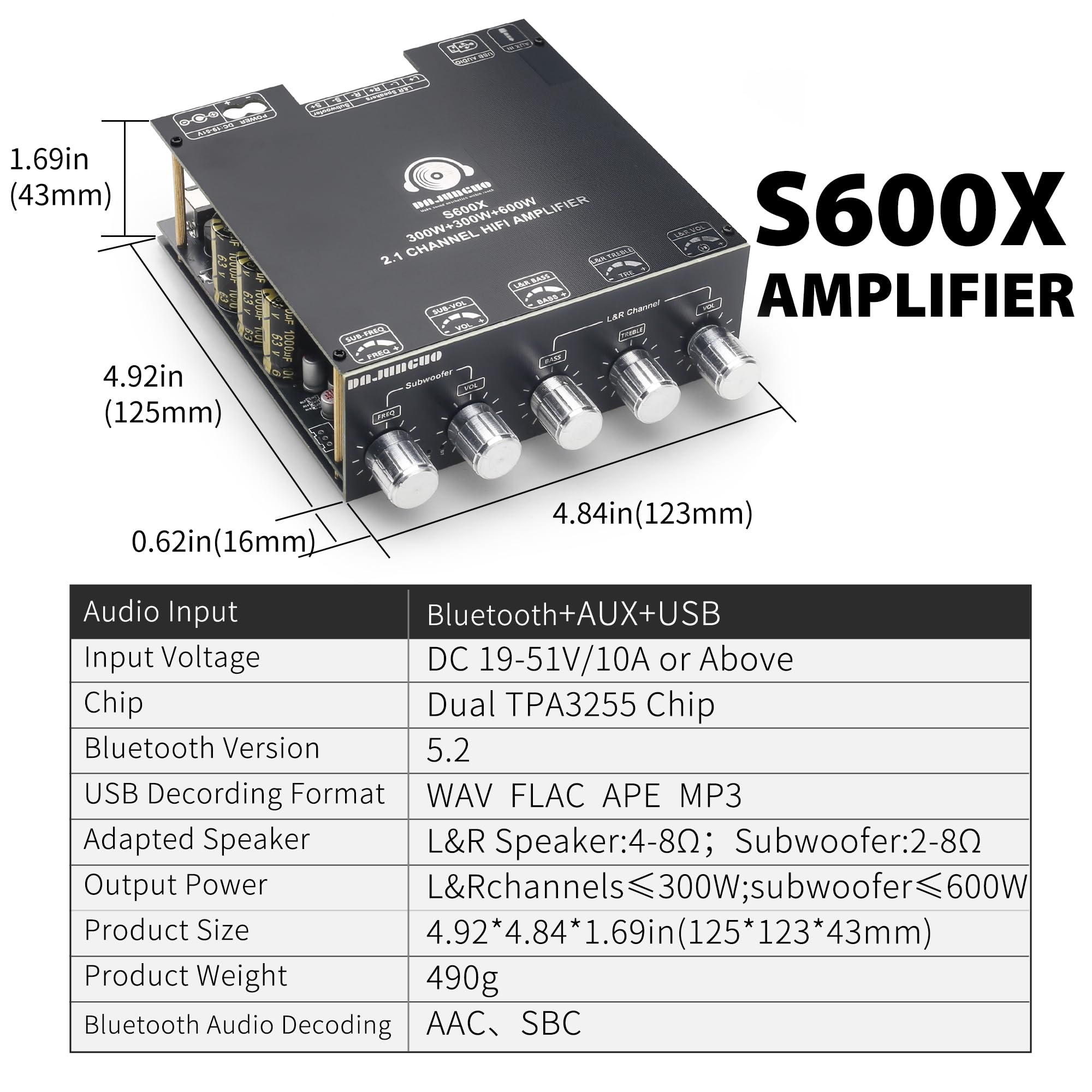Amazon.com: DAJUNGUO S600X 2.1 Channel Amplifier Board 300W+300W+